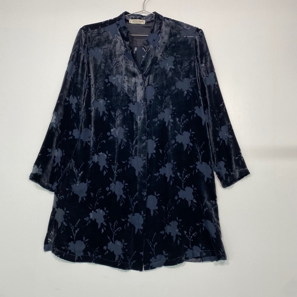Giorgio Armani Womens Tunic 8 Black Velvet Burnout Floral Silk Blend Italy Vntge